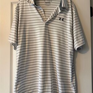 Under Armour Men's Polo Shirt - White with Black Stripes